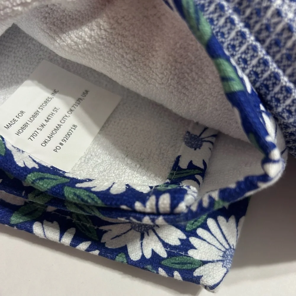 NEW Hobby Lobby Blue Floral & Stripe Kitchen Dish Towels Cotton 15”X25” Set of 3